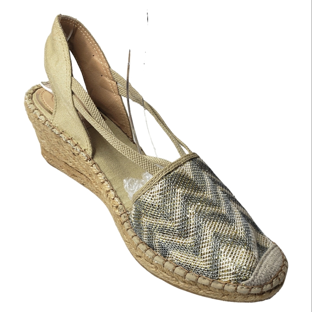 Vidorata Metallic Glitter Woven Slingback Chevron Wedge Espadrille Spain Vacay